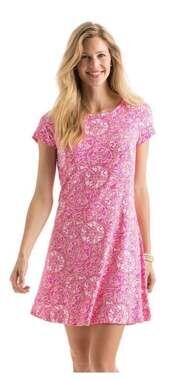 Vineyard Vines Batik Pink Sand Dollar Swing t-shirt dress Size L Summer Chic